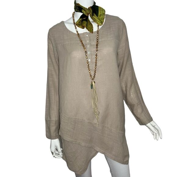 Soft Surroundings Linen/Cotton Blend asymmetrical criss cross hem tunic top - S - Picture 1 of 11